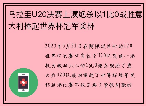 乌拉圭U20决赛上演绝杀以1比0战胜意大利捧起世界杯冠军奖杯 乌拉圭U20决赛上演绝杀以1比0战胜意大利捧起世界杯冠军奖杯
